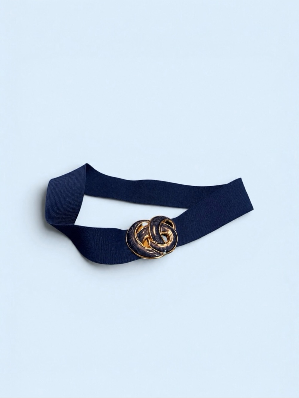 Vintage Navy Stretch Belt Gold Tone Marbled Enamel Buckle Made USA M/L
